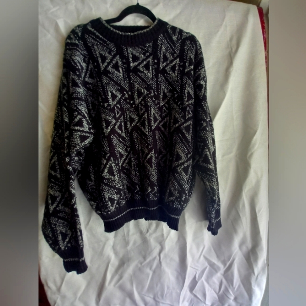 Vintage Retro  black and gray Geometric Sweater